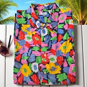 Vintage Maus & Hoffman Cotton Cabana Shirt XXL – Bold Floral Abstract Print –...